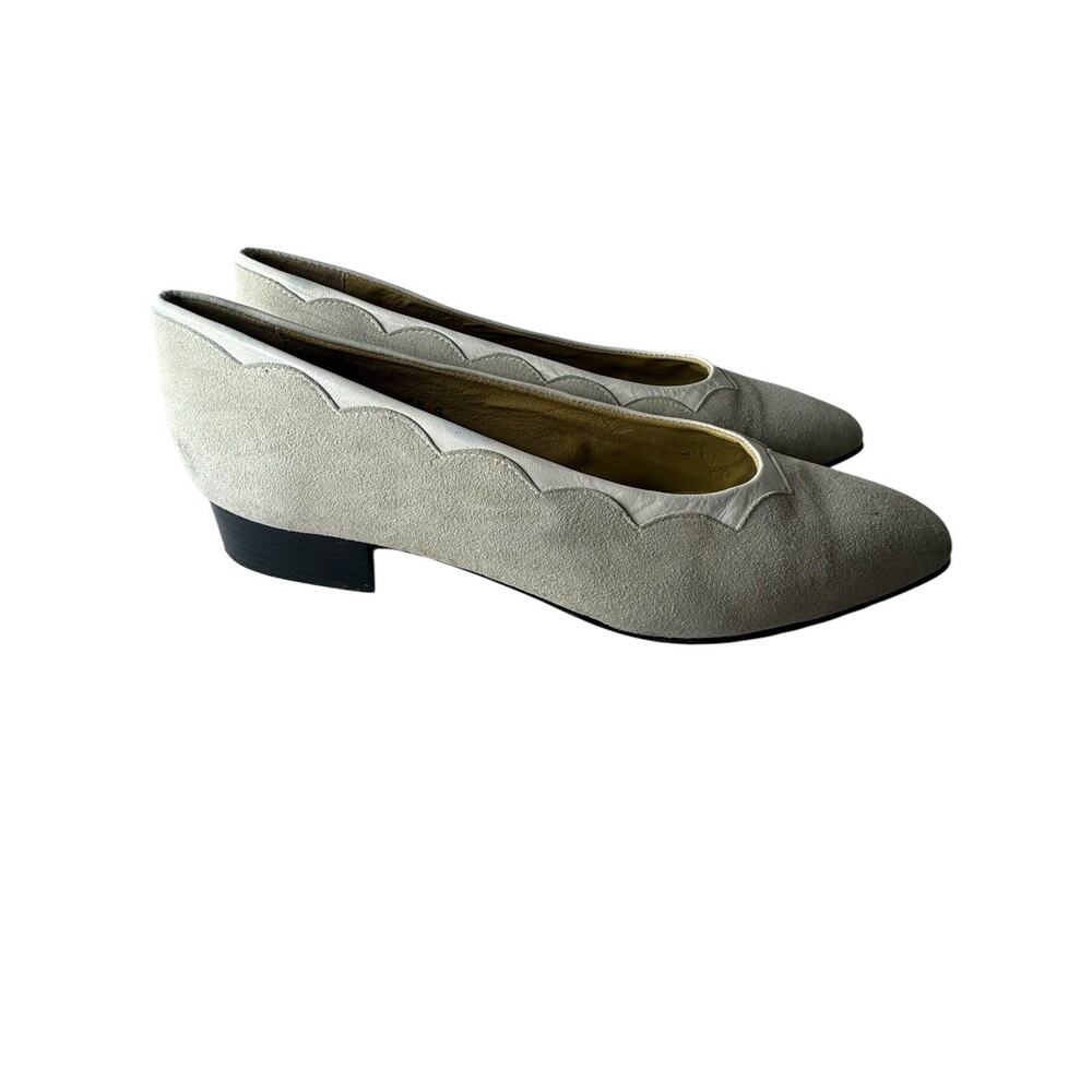 Vintage 1940s Kasper Women's 7.5B Chunky Suede Scalloped Kitten Heel Shoe Retro